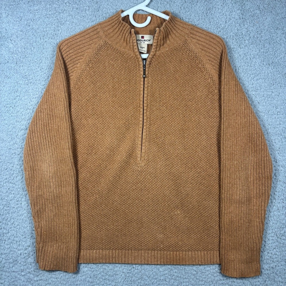 Woolrich Sweater Womens S Fawn Brown Quarter Zip Ramie Cotton Knit Mock Neck